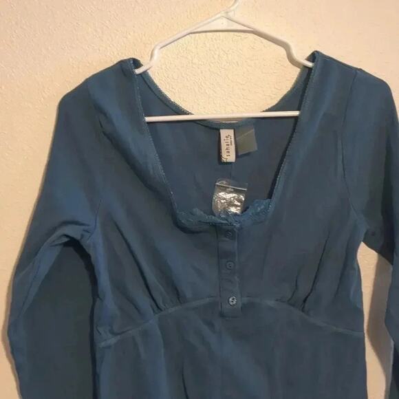 Sahalie quarter button blue long sleeve top size M - Picture 5 of 6